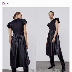 Zara Black Midi Dress with Ruffled Sleeves
